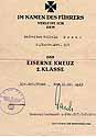 Urkunde der Verleihung des Eisernen Kreuz 2. Klasse