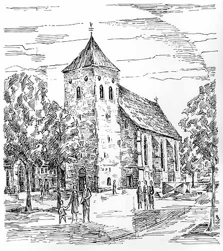 Die St.–Magnus–Kirche von Südwesten im Zustand der 1970er Jahre
