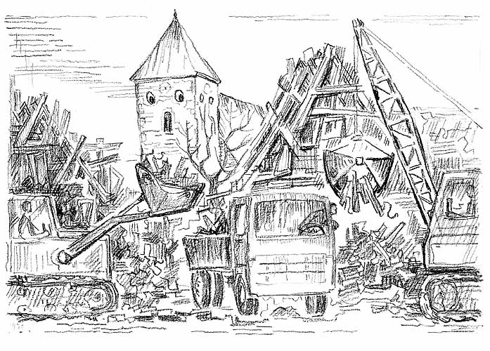 Abbruch der Fachwerkhäuser am Kirchplatz