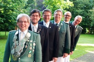 Schützenkönig Franz-Josef Rutsch, Siegfried Riesenbeck, Josef Thiemann, Theo Kortmann, Dieter Meyering, Manfred Schlarmann